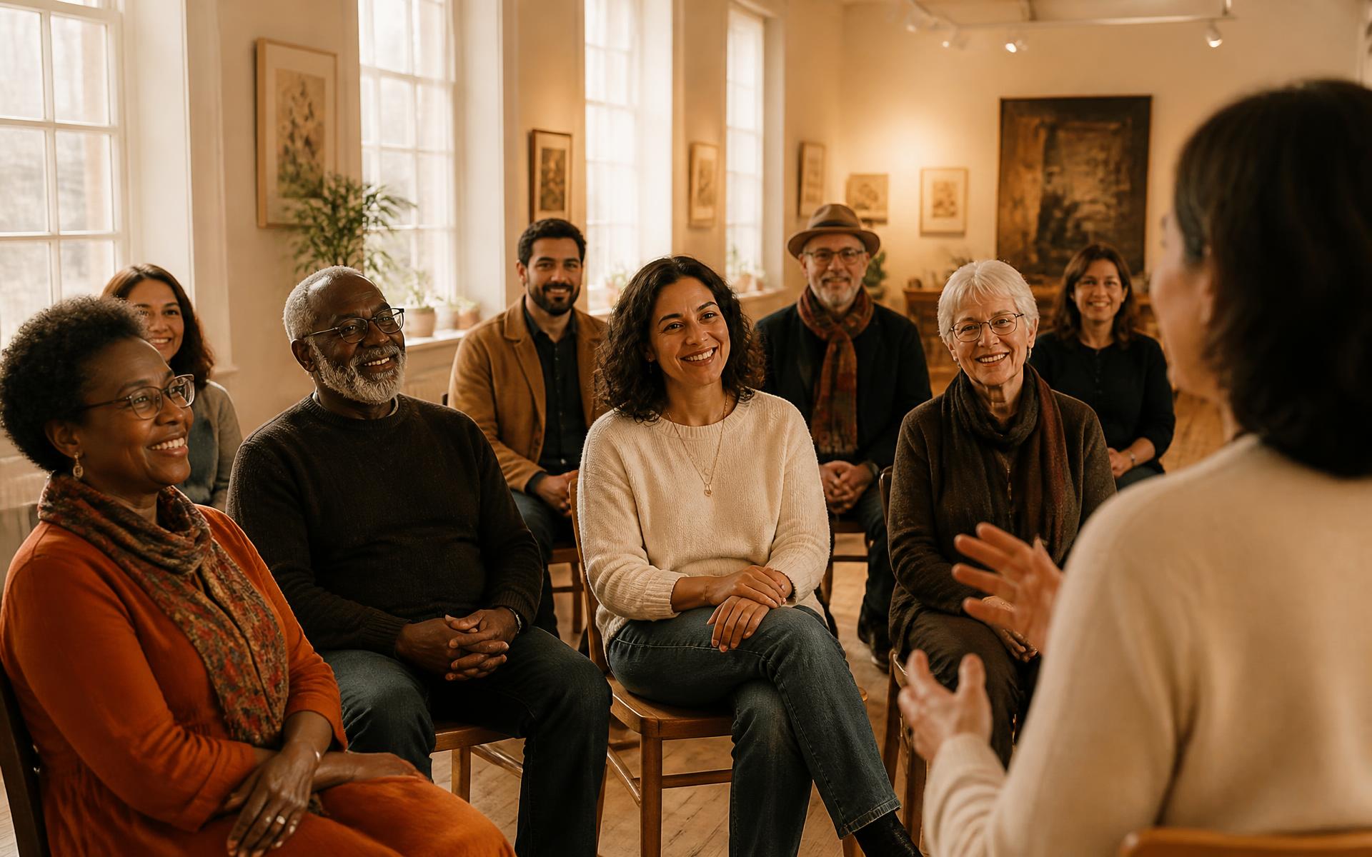 Members of the Fellowship gathered in conversation on a Sunday morning